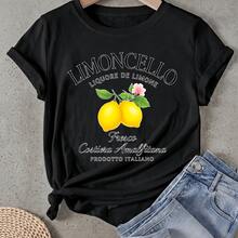 Camiseta de mujer Limoncello Líquido de Limón Fresco  Amalfitana Producto Italiano Manga Corta Cuello Redondo Casual Adecuado para primavera y verano - Negro - Ver 1