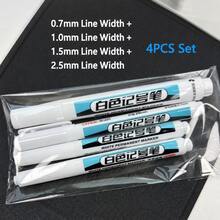 4支装白色油性永久性记号笔，防水速干，高覆盖力，笔尖尺寸分别为0.7mm、1.0mm、1.5mm和2.5mm，适用于玻璃、金属、木材、石头、塑料、轮胎等材质，可用于DIY工艺品、绘画、办公及学习用品等。 - 圓形 - 查看 6