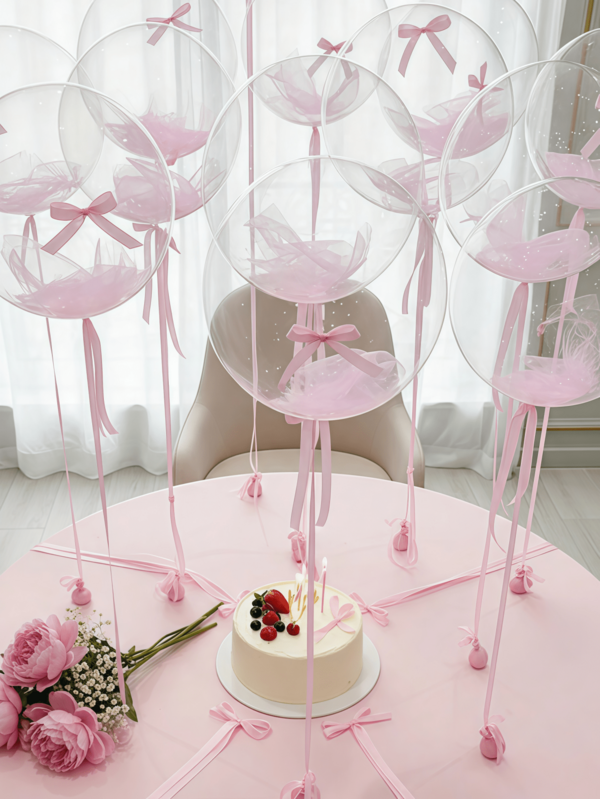 33/66 piezas Globos de burbuja transparentes de 20 pulgadas con lazos de poliéster, globos de decoración para bodas, decoraciones de fiesta de cumpleaños rosa, adecuados para fiestas de cumpleaños, bodas, fiestas de princesas, despedidas de soltera, Día de San Valentín, fiestas de despedida de soltera, suministros para fiestas