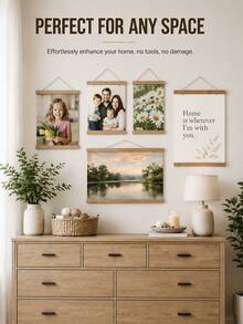FRAMVIO 2 Pack Magnetic Poster Hanger Frame, Natural Wood Hanging Kit For Canvas Print, Photo & Artwork, Magnetic Wood Wall Frame For Diamond Painting, Easy DIY Poster Hanger, Multiple Sizes Available - Teak Wood - View 5