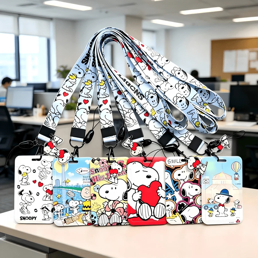 Bộ 1 ví đựng thẻ và dây đeo in hình Snoopy graffiti, hộp đựng thẻ ID di động hoạt hình, đồ dùng học tập/văn phòng phẩm. - Nhiều màu - Xem 1