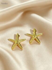1 Pair French Vintage Starfish Earrings For Women, Stainless Steel, Hypoallergenic, Fade-Resistant, French, Bohemian, Stainless Steel Studs, Summer Beach Vacation, Daily Commute, Date, Party, Gift - Multicolor - View 2