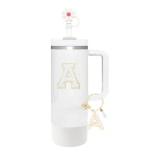 Bộ 4 phụ kiện cốc A-Z (30-40oz) gồm: 1 nắp ống hút, 1 mặt dây chuyền chữ, 1 đế bảo vệ silicone, 1 nhãn dán chữ, quà tặng bất ngờ cho ngày thường và lễ hội - trắng - Xem 4