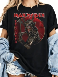Counterfeit T-Shirt, Metal Band Style, With Japanese Samurai Design - Black - View 6