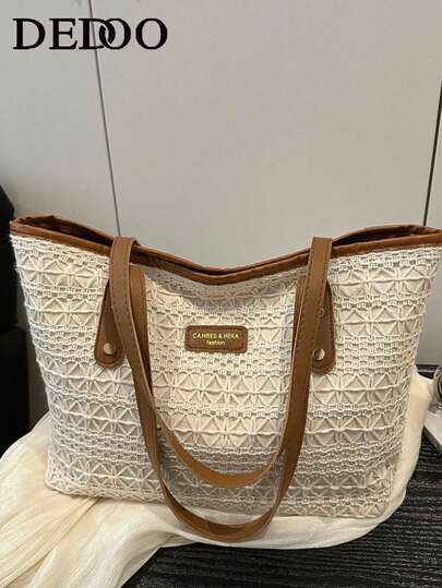 Dedoo European And American Campus Style Women's Large Capacity Commuter Woven Shoulder Bag/Crossbody Bag, Summer Fashion Contrast Color Handbag, Suitable For Beach, Shopping, Casual Outings