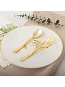 100/50/25/10pcs Gold Cutlery Set, Including Cake/Salad Forks, Spoons, Reusable And Washable Tableware, Suitable For Home Kitchen, Kitchen Accessories, Tableware Set, Restaurant, Wedding, Outdoor, Birthday, Party, Holiday Gathering, Back To School Party - Gold - View 7