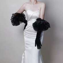 2/1 Long Puff Sleeve Oversize Ruffle Cuff Sheer Gloves Tulle Mesh Gloves ForWedding Opera Party Costume - Red - View 7
