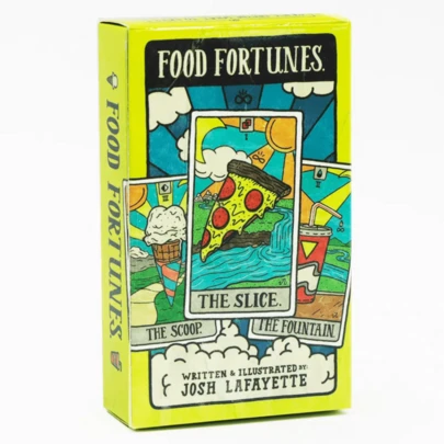 Jeu de cartes de tarot Food Fortunes, design mignon de pizza, glace, restauration rapide. Cartes de tarot ludiques pour la divination, idéal pour les débutants et les fêtes