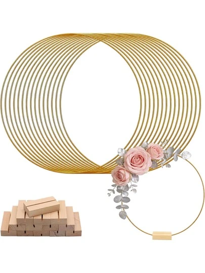 10pcs Metal Flower Wreath Center Decor Holders, Metal Ring Tabletop Flowers, Gold Tone Rings, Suitable For Making Wedding Table Flower Wreaths, Wall Decor Crafts, Handmade Rose And Greenery Designs, No Power Needed, Ideal For DIY Wedding Decorations, Dream Catchers, Birthday Table Decor
