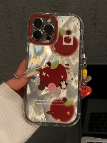 蘋果圖案 1 個蓬鬆羽毛裝飾手機殼，可愛動物設計，適用於 iPhone 16 Pro Max/16 Pro，韓系簡約優雅風格，創意卡通設計適用於 iPhone 13/12/11，適用於 iPhone 17 Pro Max、17 Pro、17、17 Air，附掛繩 - 彩色 - 查看 4