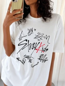 Oversized White T-Shirt With StraySKidsS Design, For K-Pop Fans - White - View 6