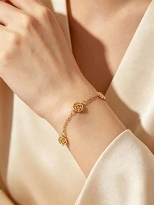 1pc Fashionable Criss-Cross Floral Wreath Bracelet - Yellow Gold - View 4