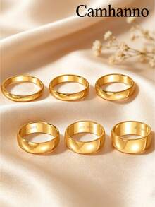 Camhanno 1 pieza Anillo minimalista de moda con baño de oro de 18K, adecuado para bodas, compromisos y otras ocasiones, regalo de joyería - Multicolor - Ver 1