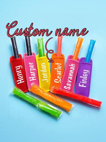1pc Custom Name Popsicle Neoprene Insulated Sleeve, Custom Name Letter Solid Color Popsicle Sleeve, Frozen Popsicle Sleeve, Colored Popsicle Sleeve Bags, Reusable And Washable Summer Popsicle Sleeve,Christmas Gift Supplies