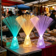 7色發光底座LED星空光纖燈,7色光纖星夜燈,創意禮品裝飾,節日裝飾,浪漫光纖夜燈,臥室氛圍燈,創意生日禮物,夢幻星空氛圍燈,床頭桌飾 - 多彩透光底座滿天星光纖燈 - 查看 6