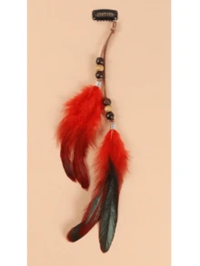 1pc Feather Hair Clip, Feather Hair Extension, Feather Product, Hair Accessory, Hair Claw Clip, With Random Color Beads - Multicolor - View 8