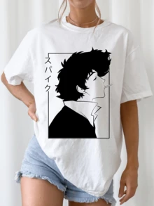 Spike Spiegel Cowboy Bebop Retro Anime Silhouette Oversized White Graphic T-Shirt - White - View 6