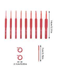 4件套红色钩针套装，2.0mm-6.0mm，共9种尺寸，包含1个钩针、1根7cm缝纫针和2个红色记号扣，适合初学者和经验丰富的编织者，是送给朋友、母亲、家人、女朋友的绝佳礼物。 - 紅色軟柄鉤針 - 查看 9