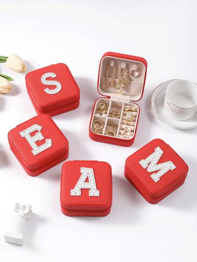 1 pièce Boîte de rangement pour bijoux pour filles, petite boîte à bijoux, boîtes d'emballage pour bijoux, boîte à bijoux pour femmes, boîte à bijoux de voyage, petite boîte à bijoux, boîte à bijoux avec lettre, boîte à bijoux rouge