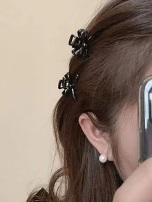 2 chiếc kẹp tóc mini nơ đen dành cho nữ, thích hợp sử dụng hàng ngày. - màu đen - Xem 4