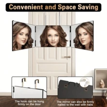 Espejo de Cuidado Personal Ajustable 360° en 3 Direcciones - Vidrio Anti-Empañamiento de Alta Definición, Diseño Plegable Portátil, Adecuado para el Hogar, Viajes, Gimnasio y Salón de Belleza - Perfecto para Afeitado de Hombres, Peinado de Mujeres, Maquillaje, Estudiantes y Profesionales - Ahorro de Espacio, Decoración de Baño y Asistente de Almacenamiento de Cuidado Personal, Asequible, Regalo de Navidad, Cosméticos, Herramientas de Maquillaje, Económico, Regalo, Regalo para Mujeres, Regalo de Navidad - Multicolor - Ver 4