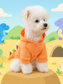1件宠物衣服，狗狗/猫咪服装，可爱恐龙图案卫衣，适合小型犬，春秋季舒适服装 - 橘色 - 查看 1