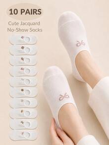 10 đôi tất vô hình họa tiết jacquard dễ thương, nhẹ, thoáng khí, cổ thấp dành cho nữ. - Nhiều màu - Xem 7