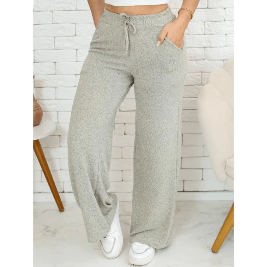 Women's Wide-Leg Pants, Sleep Pants, Woolen Style - 米色寬褲 - 查看 1