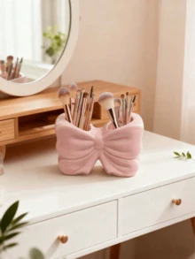 1pc/2pcs Cute Bow-Knot Shaped Pen Holder - Made Of PLA Material, 3D Printed, Desktop Makeup Brush And Office Supply Organizer, Elegant Makeup Brush Storage, Suitable For Girls, Students And Women For Creative Decoration, Body Art Decor, Office Supplies, Multifunctional Desktop Pen Holder, Makeup Brush Holder; Birthday Gift, Party Gift; Valentine's Day Gift - Multicolor - View 3
