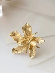 1 chiếc nhẫn hợp kim hình hoa lớn, nhẫn hở cá tính, đa năng, phù hợp cho tiệc tùng và đeo hàng ngày. - Vàng - Xem 4