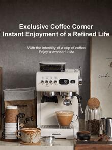AEOMJK Espresso Machine With Grinder, All-In-One Semi-Automatic Espresso Machine, Built-In Bean Grinder, Milk Frothing Steam Wand, Digital Display, Adjustable Grind Settings, Suitable For Espresso, Latte, Cappuccino, Americano, Home Coffee Machine For Kitchen, Office And Coffee Bar - Multicolor - View 4