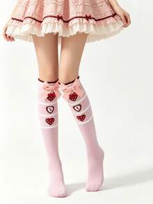 1 Đôi tất kiểu Lolita dễ thương, ngọt ngào, họa tiết bướm và dâu tây màu hồng dành cho bé gái - Nhiều màu - Xem 10