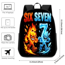 Ice Fire SIX SEVEN 印花背包，街头风，大容量耐用，多功能通勤/上学包 - 黑色 - 查看 3