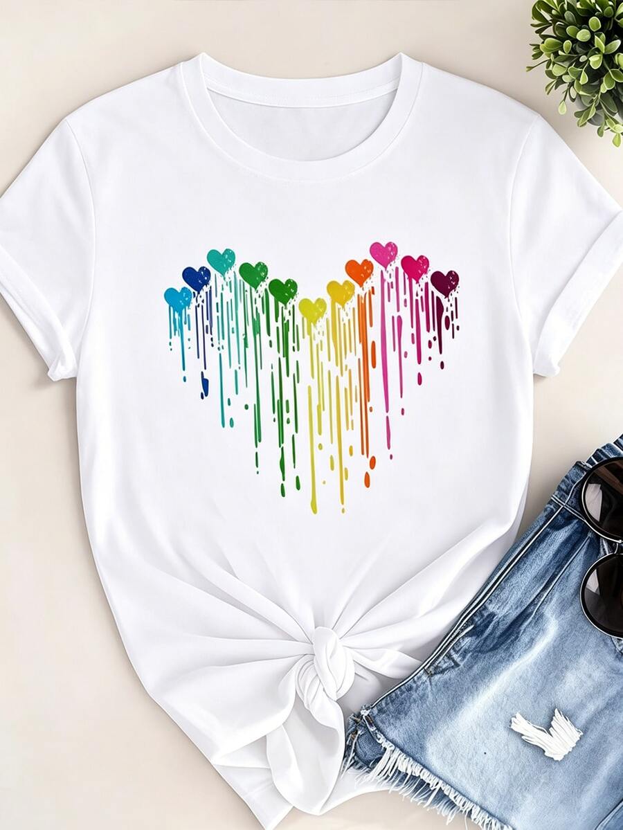 Breathable Pure Cotton Round Neck Short Sleeve Ladies Casual All Match Basic Top - White - View 1