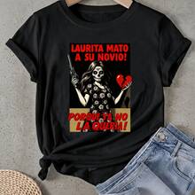 Camiseta de mujer Laurita Mato A Su Novio   Porque Ya No La Queria Manga Corta Cuello Redondo Casual Adecuado para primavera y verano - Negro - Ver 1
