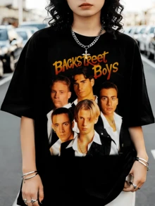 Black Adult T-Shirt With B-BackstreetBoysSS Group Photo - Black - View 1