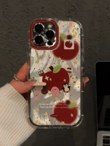 蘋果圖案 1 個蓬鬆羽毛裝飾手機殼，可愛動物設計，適用於 iPhone 16 Pro Max/16 Pro，韓系簡約優雅風格，創意卡通設計適用於 iPhone 13/12/11，適用於 iPhone 17 Pro Max、17 Pro、17、17 Air，附掛繩 - 彩色 - 查看 2
