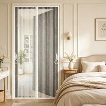Magnetic White Anti-Mosquito Screen Door, High Density Mesh, No Drilling Adhesive Tape Installation, Durable, Summer Home Insect Barrier, Suitable For Bedroom, Living Room, Entrance, Balcony, Invisible Screen Door With Hooks On Both Sides, Easy To Disassemble And Clean - White Square Hole Hook - View 1