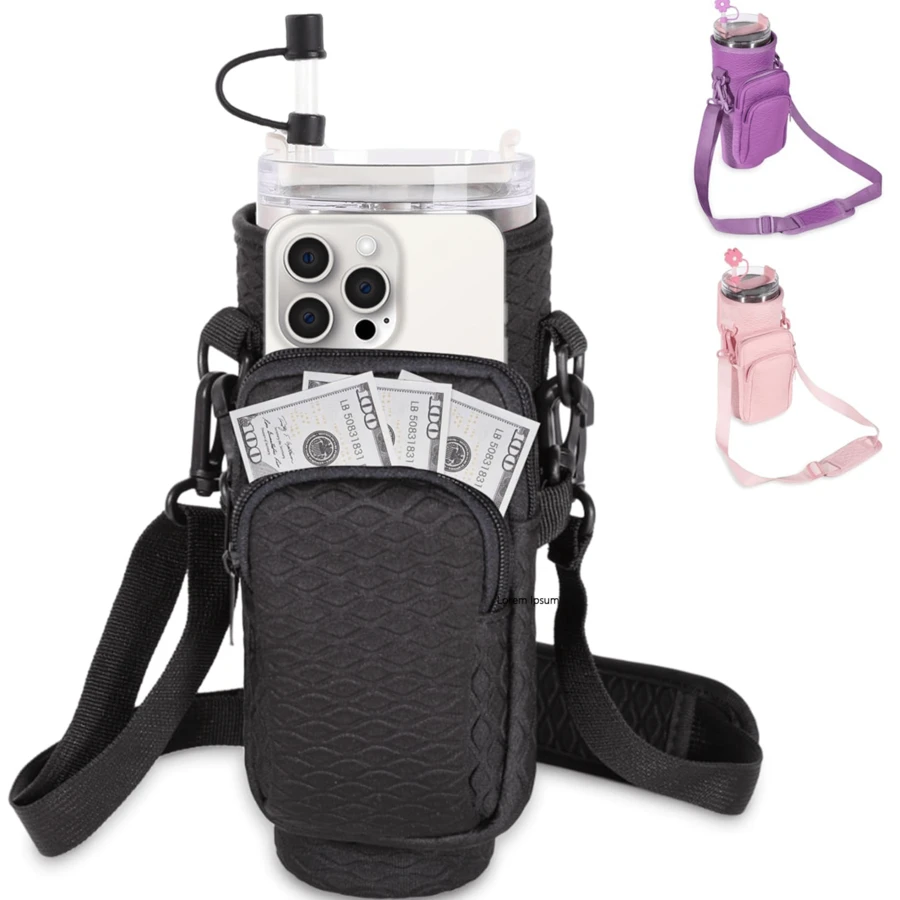 40oz Insulated Tumbler Waterproof Nylon Carrying Bag, With Crossbody Strap, Phone Pocket And Detachable Shoulder Strap, Adjustable Strap Length, Suitable For Fitness And Travel - Multicolor - View 1