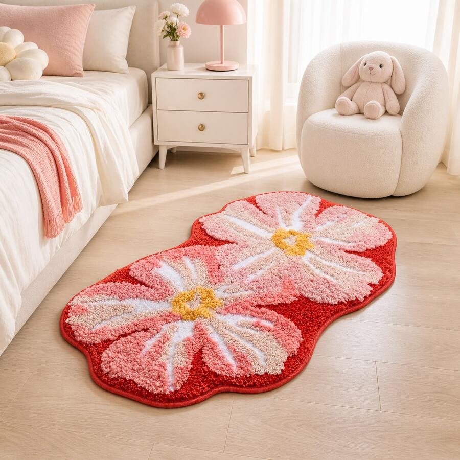 1 Buah, Desain Bunga Merah, Beludru Lembut, Ketebalan 0,39 cm, Isian Spons yang Memantul, Menyerap Air dan Anti Selip, Dapat Dicuci dengan Mesin, Cocok untuk Keset Kamar Mandi dan Dapur, Sesuai dengan Suasana Furnitur Anda. Keset Kamar Mandi, Karpet Kamar Mandi, Karpet Area untuk Dekorasi Kamar Tidur atau Ruang Tamu. - Gaya bohemian - View 1
