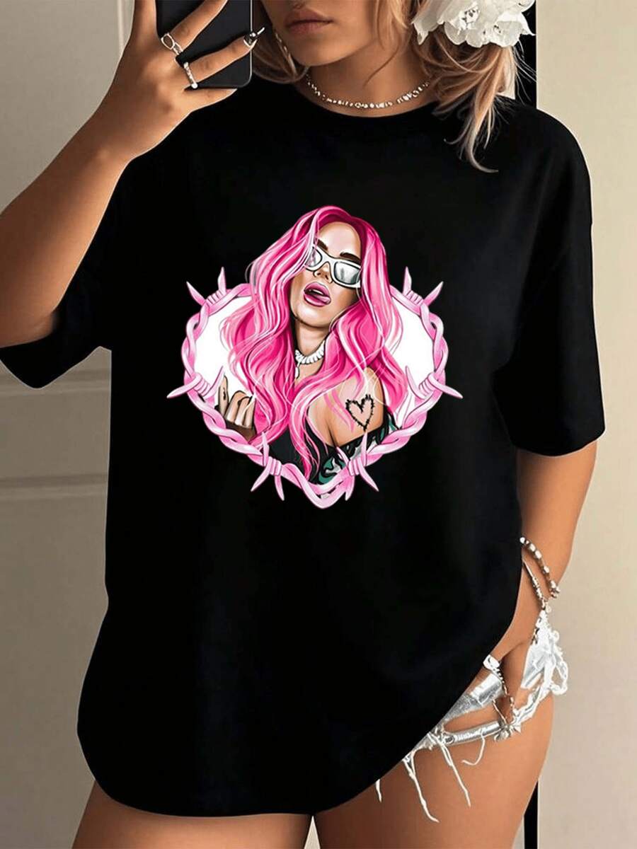 Camiseta blanca y negra, estampado de , alta calidad - Negro - Ver 1