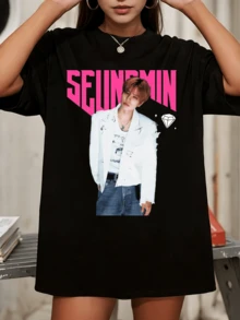 SEUNGMINS StraySKidsS Rock Star Vintage 90s Bootleg T-Shirt Retro K-Pop Graphic Tee - Black - View 6