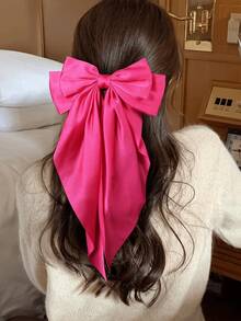 1 pieza Pinza para el cabello de unicolor de satén, cinta de seda con lazo grande, pinza para el cabello versátil para mujeres, pinzas para el cabello, clips para el cabello - Rosa Fucsia - Ver 8