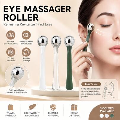 2pcs/Set Cooling Eye Massage Roller, Helps Relieve Puffiness And Dark Circles, Manual Facial Massager Suitable For Morning Skincare, Portable, Fragrance-Free