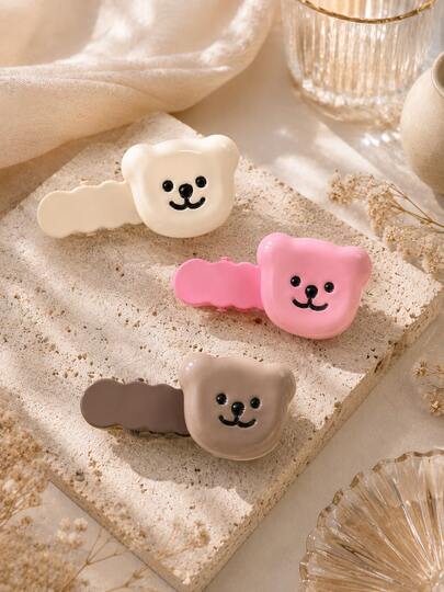 Pinza para el cabello con cara de oso adorable para mujeres y niñas, pasador de dibujos animados brillante de estilo animal, accesorio para el cabello de estilo coreano dulce para uso diario y peinados lindos