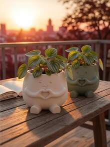 1pc Mini Succulent Plant Pot For Office Desks, A Perfect Container For Growing Herbs Or Succulents, Ideal As A Gardening Gift And Home Decoration, Made Of Plastic Set Of 3D Printed Sitting Posture Heart-Shaped Flower Pots,For Office Desktop, Creative Garden Balcony Landscape Planters, Home Decor Items - A - View 2