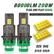 HYNBYZJ 2个80000流明D1S D3S大灯200W D2S D2R D4S D4R LED Canbus车灯，6000K色温，即插即用，12V - A - 查看 1