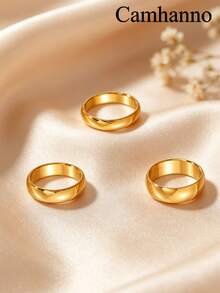 Camhanno 1pc 18K Gold Plated Curved Minimalist Fashion Ring For Women, Suitable For Wedding, Engagement And Other Occasions, High-Quality Gift - Gold - View 3