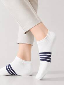 5 Pasang Kaos Kaki Pendek Olahraga Pria Motif Garis Acak, Kaos Kaki Kasual Elastis yang Bernapas dan Nyaman untuk Mata Kaki - MultiWarna - View 6