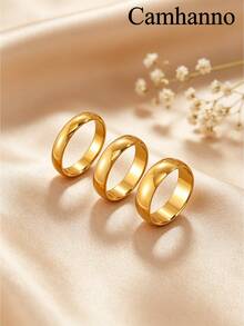 Camhanno 1pc 18K Gold Plated Curved Minimalist Fashion Ring For Women, Suitable For Wedding, Engagement And Other Occasions, High-Quality Gift - Gold - View 2